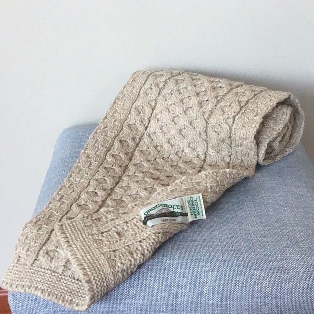 Aran Crafts Scarf Merino Wool Honeycomb Cable‎ Knit Ireland Irish Unisex